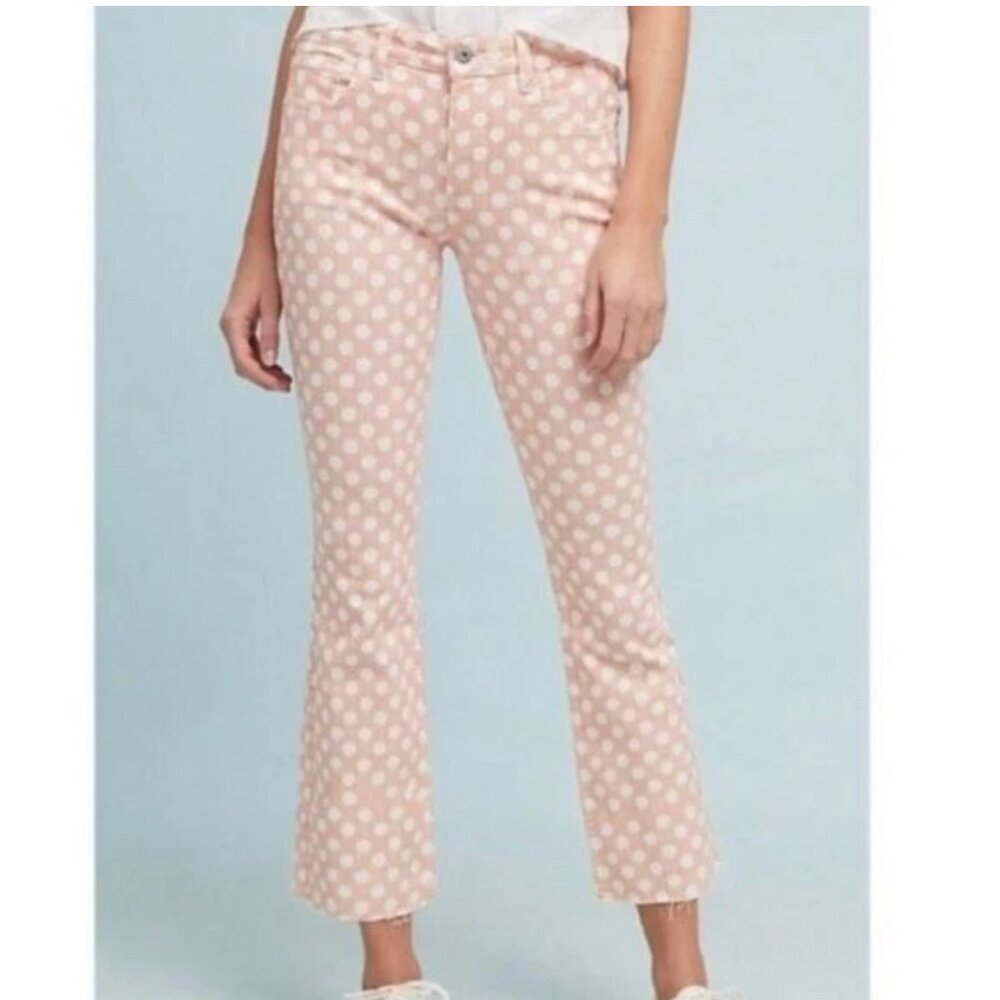 Anthropologie Pilcro Letterpress Pink Polka Dot Kick Flare Bootcut Crop Jeans 25
